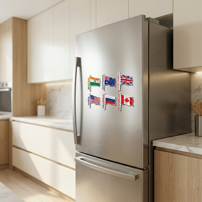 TodFod Flags Fridge Magnet Set of 6 | 3 Inch World Country Flags MDF Wood Magnets for Kids & Home Decor