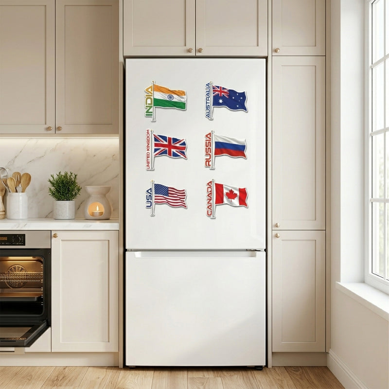 TodFod Flags Fridge Magnet Set of 6 | 3 Inch World Country Flags MDF Wood Magnets for Kids & Home Decor