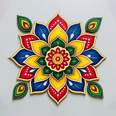 Todfod Colourful Floral Mandala Wooden MDF Rangoli 14 Inch | Traditional Decorative Floor Rangoli for Diwali Home Entrance and Pooja