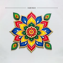 Todfod Colourful Floral Mandala Wooden MDF Rangoli 14 Inch | Traditional Decorative Floor Rangoli for Diwali Home Entrance and Pooja