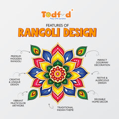 Todfod Colourful Floral Mandala Wooden MDF Rangoli 14 Inch | Traditional Decorative Floor Rangoli for Diwali Home Entrance and Pooja