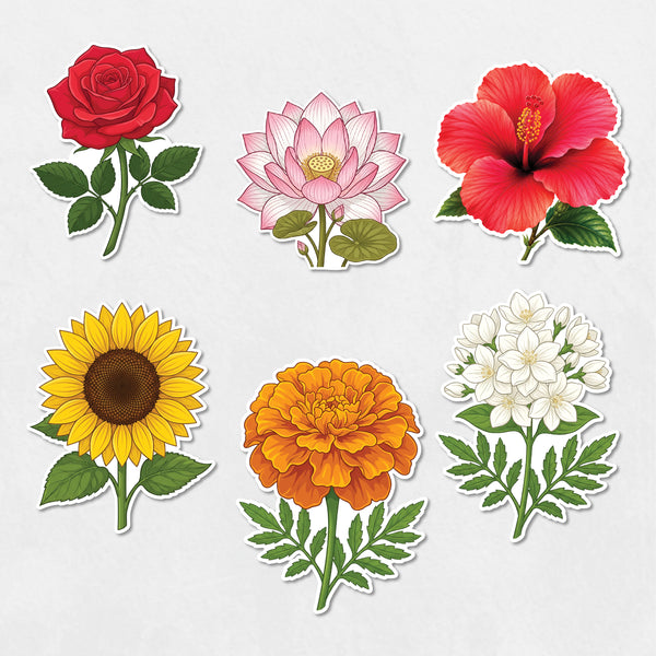 TodFod Flowers Fridge Magnet Set of 6 | 3 Inch Colorful Cartoon Floral MDF Wood Magnets for Home & Kitchen Decor