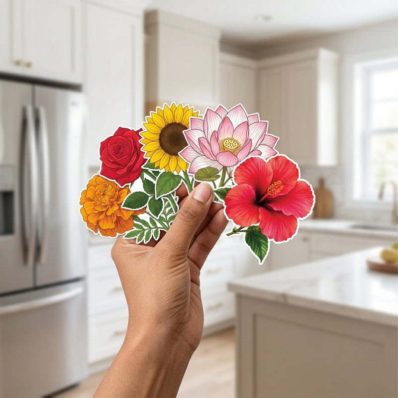 Todfod Flowers Fridge Magnet Set of 6 – Colorful Cartoon Floral MDF Wood Magnets for Home & Kitchen Decor