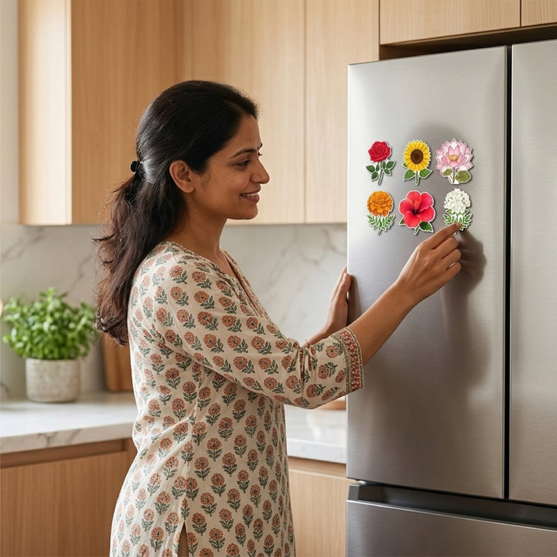 Todfod Flowers Fridge Magnet Set of 6 – Colorful Cartoon Floral MDF Wood Magnets for Home & Kitchen Decor