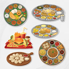 TodFod Food Theme Fridge Magnet Set of 6 | 3 Inch Cartoon Global Cuisine & Fast Food MDF Wood Magnets for Kitchen Decor