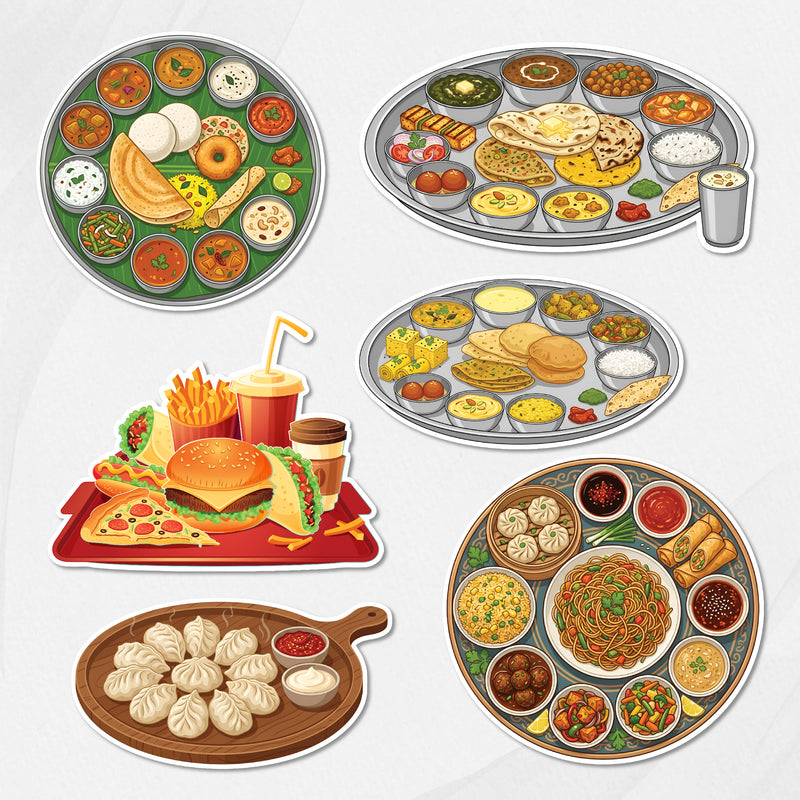 TodFod Food Theme Fridge Magnet Set of 6 | 3 Inch Cartoon Global Cuisine & Fast Food MDF Wood Magnets for Kitchen Decor