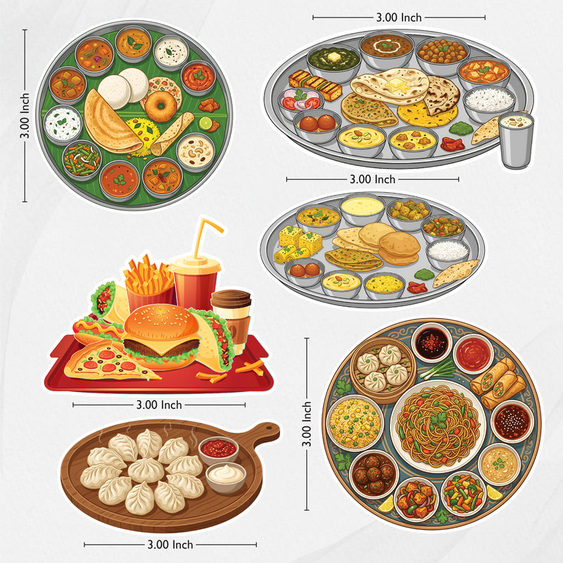 TodFod Food Theme Fridge Magnet Set of 6 | 3 Inch Cartoon Global Cuisine & Fast Food MDF Wood Magnets for Kitchen Decor