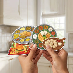 TodFod Food Theme Fridge Magnet Set of 6 | 3 Inch Cartoon Global Cuisine & Fast Food MDF Wood Magnets for Kitchen Decor