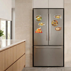 TodFod Food Theme Fridge Magnet Set of 6 | 3 Inch Cartoon Global Cuisine & Fast Food MDF Wood Magnets for Kitchen Decor
