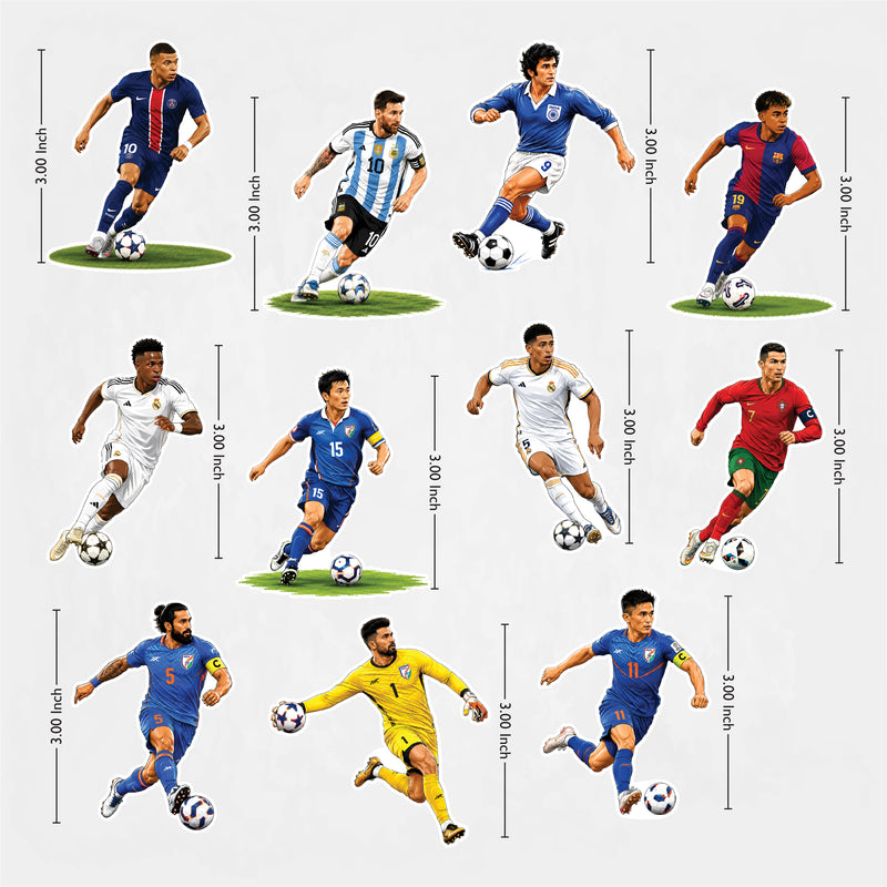 TodFod Football Players Fridge Magnet Set of 11 | 3 Inch Famous Soccer Superstars in Club & National Jersey MDF Wood Magnets