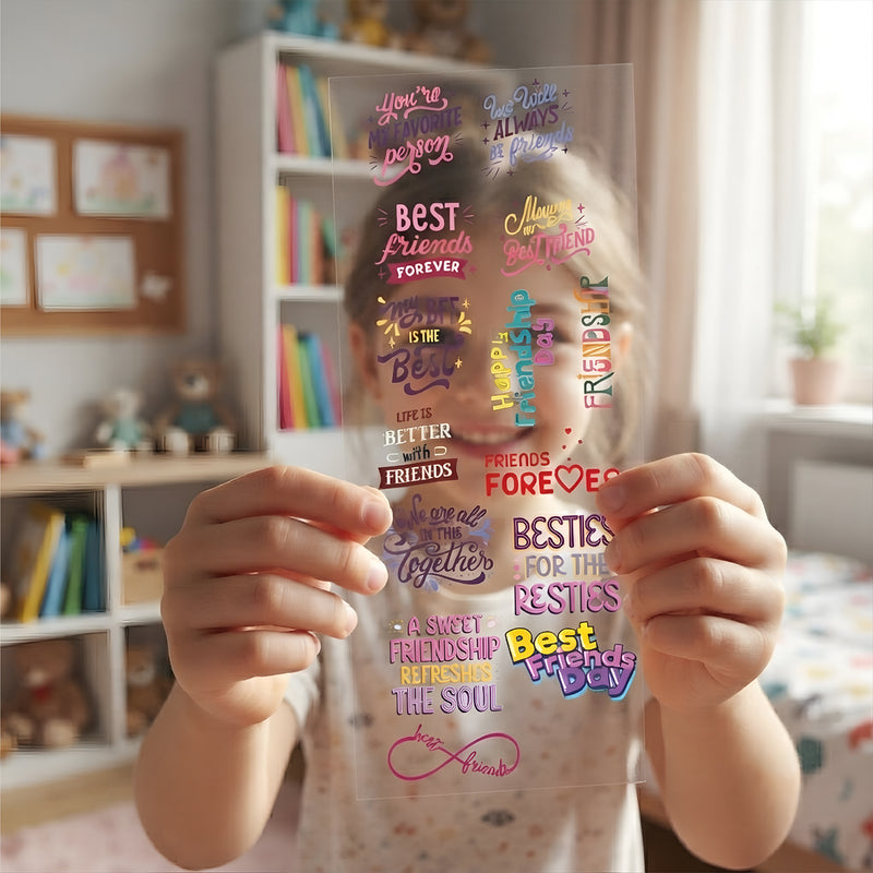 Todfod Friendship Quotes DTF Transfer Sticker Sheet | 4x11 Inch Premium Heat Transfer Film for T-Shirts, Hoodies, Bags & DIY Fabric Printing