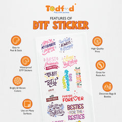 Todfod Friendship Quotes DTF Transfer Sticker Sheet | 4x11 Inch Premium Heat Transfer Film for T-Shirts, Hoodies, Bags & DIY Fabric Printing
