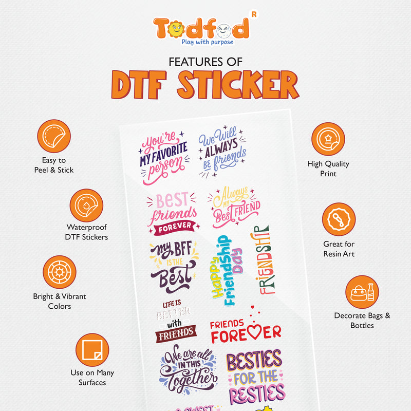 Todfod Friendship Quotes DTF Transfer Sticker Sheet | 4x11 Inch Premium Heat Transfer Film for T-Shirts, Hoodies, Bags & DIY Fabric Printing