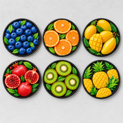 Todfod 3D Fruit Design MDF Coasters Set of 6 | 4 Inch Round Decorative Tea Cup and Coffee Mug Coasters | Colourful Fruit Printed Table Coasters for Home and Office