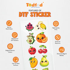 TodFod Cute Fruit DTF Heat Transfer Sticker Sheet | Adorable Fruit Cartoon Iron-On Transfers for T-Shirts, Clothes, Bags & Fabric DIY Crafts | 11 x 4 Inch