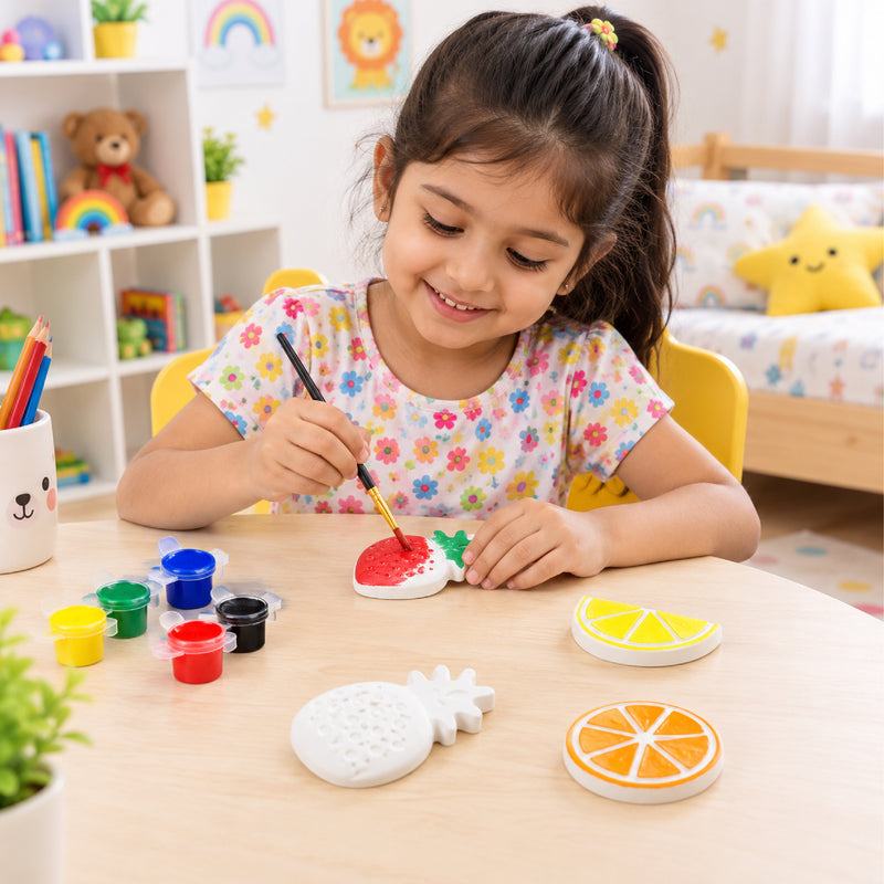 Todfod POP Plaster DIY Painting Kit for Kids | Fruit Shape Plaster Figures with Paints and Brush | Creative Art and Craft Activity