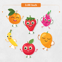 TodFod Fruits Fridge Magnet Set of 6 | 3 Inch Cute Cartoon Personified Fruits MDF Wood Magnets for Kids & Kitchen Decor