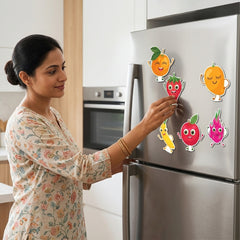 TodFod Fruits Fridge Magnet Set of 6 | 3 Inch Cute Cartoon Personified Fruits MDF Wood Magnets for Kids & Kitchen Decor