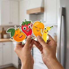 TodFod Fruits Fridge Magnet Set of 6 | 3 Inch Cute Cartoon Personified Fruits MDF Wood Magnets for Kids & Kitchen Decor