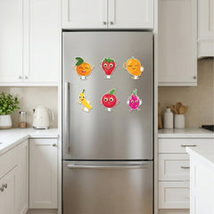 TodFod Fruits Fridge Magnet Set of 6 | 3 Inch Cute Cartoon Personified Fruits MDF Wood Magnets for Kids & Kitchen Decor