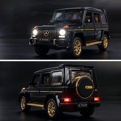 Black and gold Mercedes-Benz G-Class model car on a dark background