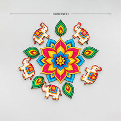 Todfod Gajraj Mandala Wooden MDF Rangoli 14 Inch | Elephant Design Decorative Floor Rangoli for Home Entrance and Diwali