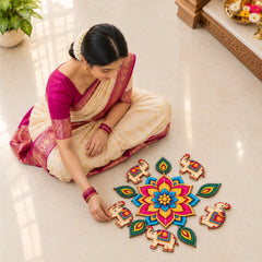 Todfod Gajraj Mandala Wooden MDF Rangoli 14 Inch | Elephant Design Decorative Floor Rangoli for Home Entrance and Diwali