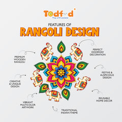 Todfod Gajraj Mandala Wooden MDF Rangoli 14 Inch | Elephant Design Decorative Floor Rangoli for Home Entrance and Diwali