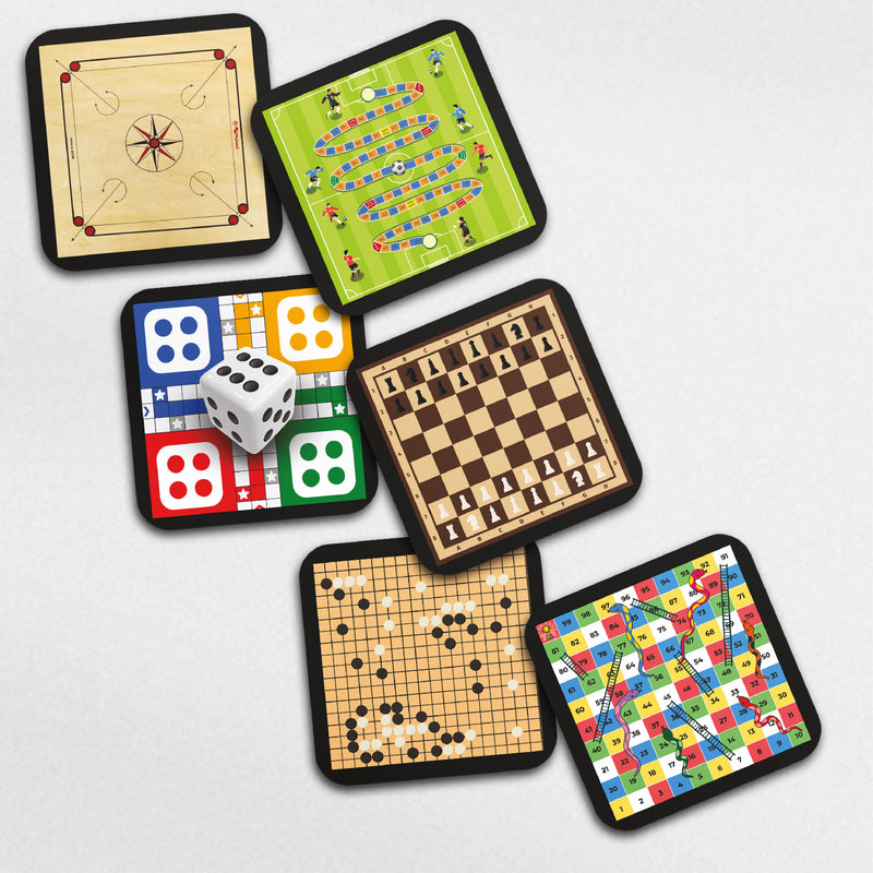 Todfod Game Theme MDF Wooden Tea Coffee Coasters Set of 6 | 4x4 Inch Reusable Table Drink Coasters with Board Game Prints | Heat Resistant Cup Mats for Home Office Desk Decor & Gifts