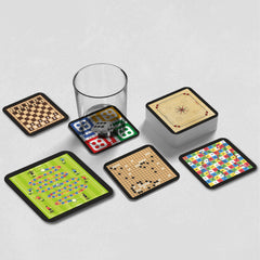 Todfod Game Theme MDF Wooden Tea Coffee Coasters Set of 6 | 4x4 Inch Reusable Table Drink Coasters with Board Game Prints | Heat Resistant Cup Mats for Home Office Desk Decor & Gifts