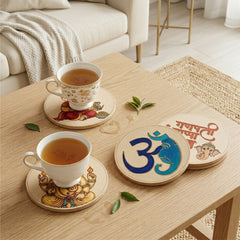TodFod Ganesha DIY Coaster Set of 4 | 4 Inch Engraved Wooden Paint-Your-Own Lord Ganpati & Om Art Coasters