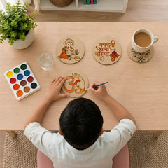 TodFod Ganesha DIY Coaster Set of 4 | 4 Inch Engraved Wooden Paint-Your-Own Lord Ganpati & Om Art Coasters