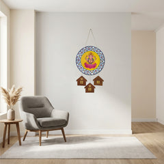 Smaran Ganesha Lotus Wooden Wall Hanging Decor | Round Deity Plaque with House Pendants | 12x25 Inch Spiritual Sign for Home Temple Puja Room & Gift