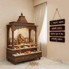 Smaran Lord Ganesha Wooden Wall Hanging Decor | Dark Wood Shlok Plaque with White Text | 12x20.5 Inch Traditional Indian Sign for Home Temple Puja Room & Spiritual Gift