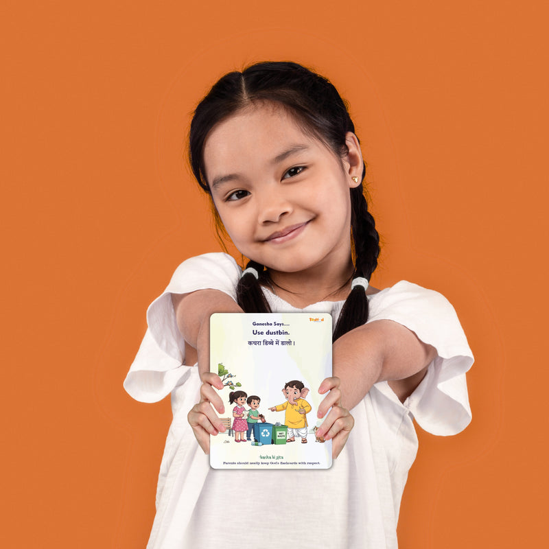 Young girl holding a book with illustrations on an orange background
