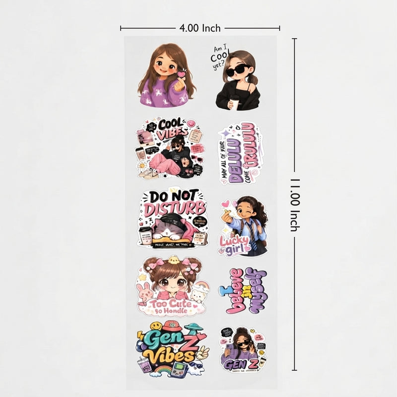 TodFod Gen Z DTF Heat Transfer Sticker Sheet | Trendy Girl & Gen Z Quote Iron-On Transfers for T-Shirts, Hoodies, Bags & Fabric DIY Crafts | 11 x 4 Inch