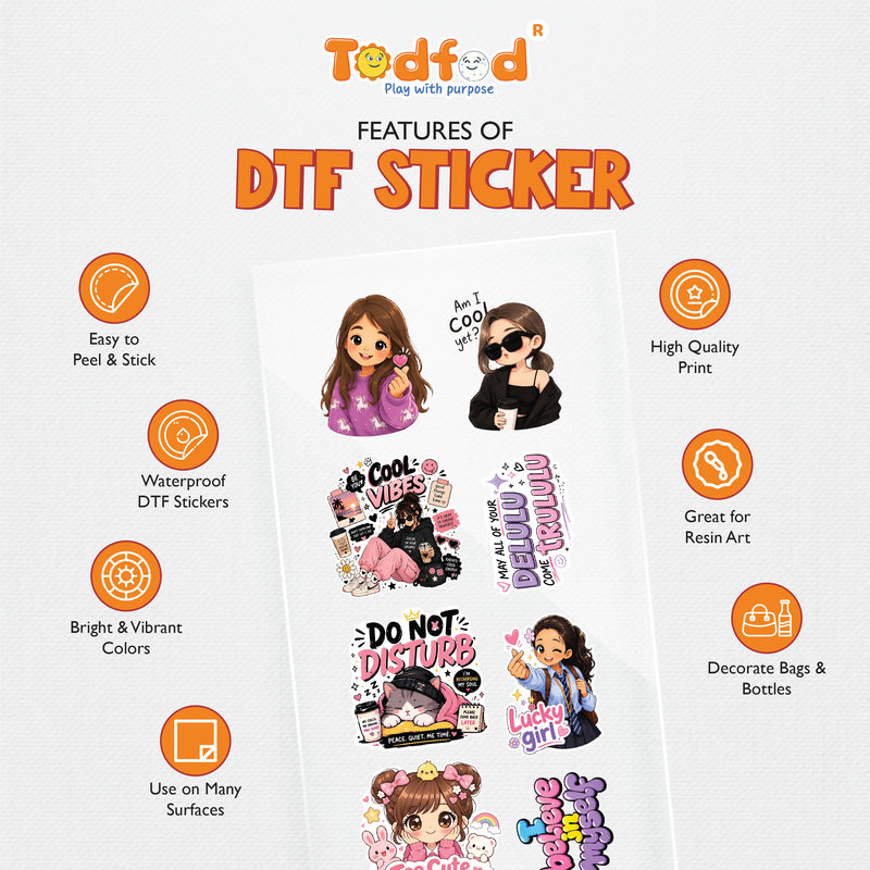 TodFod Gen Z DTF Heat Transfer Sticker Sheet | Trendy Girl & Gen Z Quote Iron-On Transfers for T-Shirts, Hoodies, Bags & Fabric DIY Crafts | 11 x 4 Inch