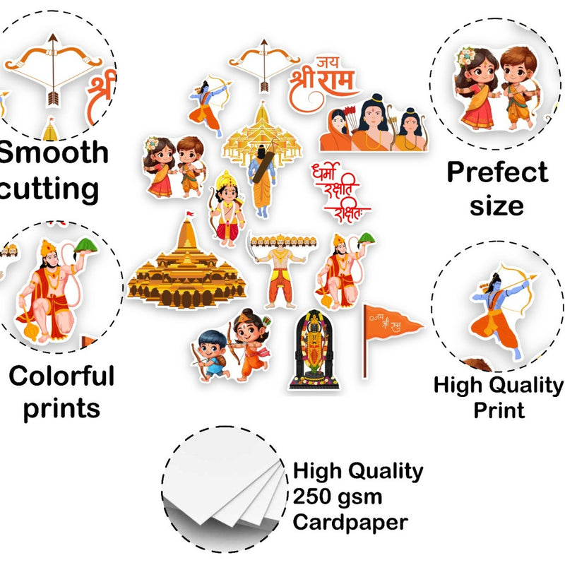 Set of stickers with various designs on a white background, featuring text about quality and features.