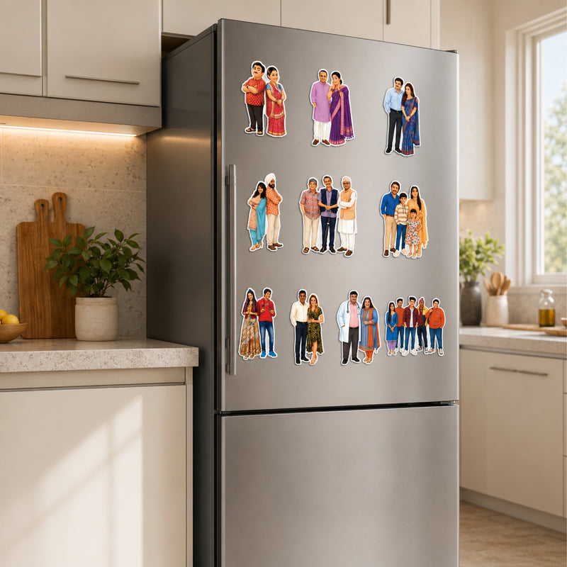 TodFod Gokuldham Society Members Fridge Magnet Set of 6 | 3 Inch TMKOC Cartoon Family Characters MDF Wood Magnets