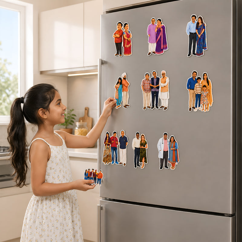 TodFod Gokuldham Society Members Fridge Magnet Set of 6 | 3 Inch TMKOC Cartoon Family Characters MDF Wood Magnets