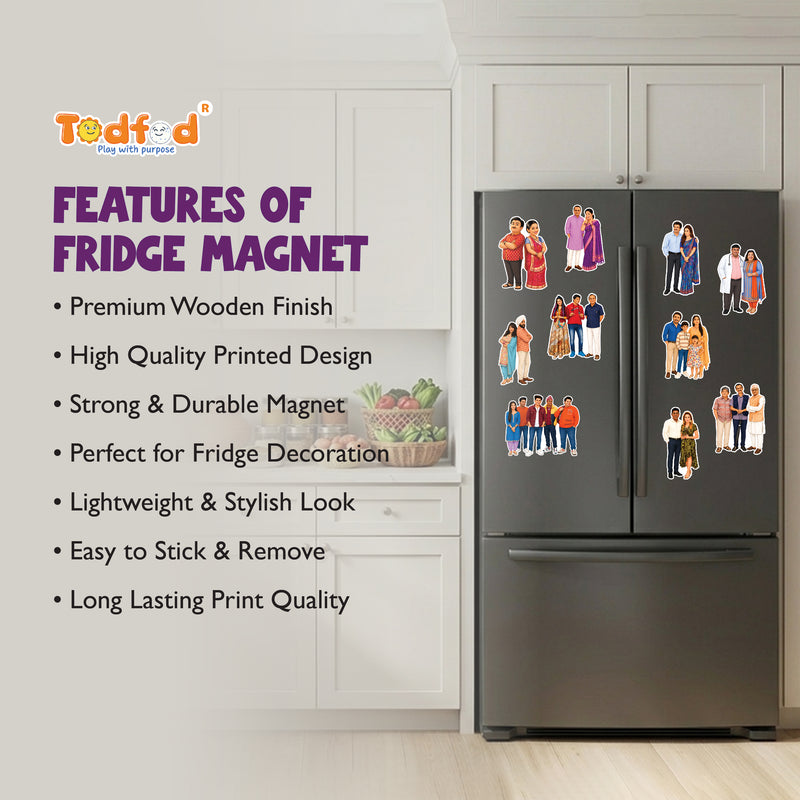 TodFod Gokuldham Society Members Fridge Magnet Set of 6 | 3 Inch TMKOC Cartoon Family Characters MDF Wood Magnets