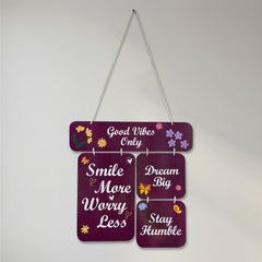 Smaran Good Vibes Only Wooden Wall Hanging Decor | Purple Motivational Quote Plaque | 12.5x22 Inch Rustic Sign for Living Room Bedroom Office & Gift