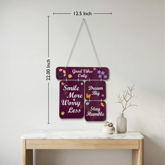 Smaran Good Vibes Only Wooden Wall Hanging Decor | Purple Motivational Quote Plaque | 12.5x22 Inch Rustic Sign for Living Room Bedroom Office & Gift