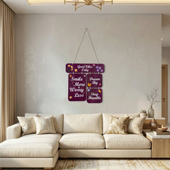 Smaran Good Vibes Only Wooden Wall Hanging Decor | Purple Motivational Quote Plaque | 12.5x22 Inch Rustic Sign for Living Room Bedroom Office & Gift