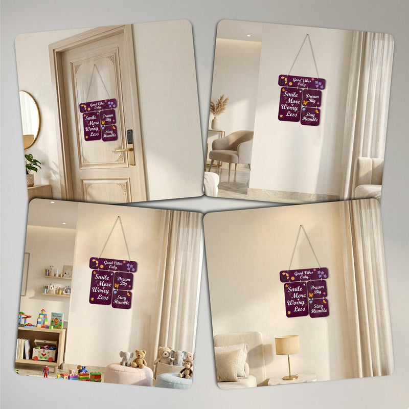 Smaran Good Vibes Only Wooden Wall Hanging Decor | Purple Motivational Quote Plaque | 12.5x22 Inch Rustic Sign for Living Room Bedroom Office & Gift