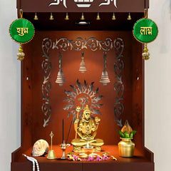 Decorative神坛 with religious symbols and statues on a plain background