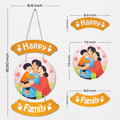 Smaran Happy Family Wooden Wall Hanging Decor | Orange Arc Plaque with Circular Family Illustration | Heartwarming Home Decor for Living Room Bedroom Entrance & Gift