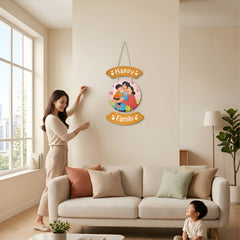Smaran Happy Family Wooden Wall Hanging Decor | Orange Arc Plaque with Circular Family Illustration | Heartwarming Home Decor for Living Room Bedroom Entrance & Gift