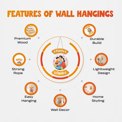 Smaran Happy Family Wooden Wall Hanging Decor | Orange Arc Plaque with Circular Family Illustration | Heartwarming Home Decor for Living Room Bedroom Entrance & Gift