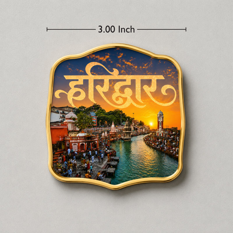 Todfod Haridwar Fridge Magnet | Wooden Har Ki Pauri Ganga Ghat Souvenir Refrigerator Magnet | Uttarakhand Spiritual Travel Decorative Magnet for Kitchen, Home & Office | 3 Inch